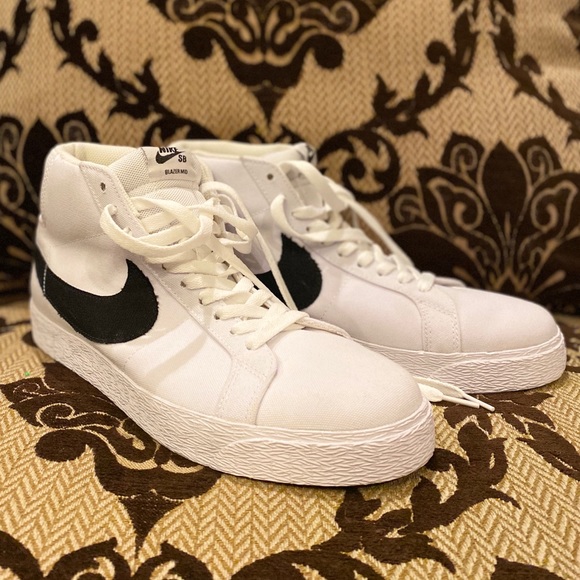 nike sb blazer mid canvas white black